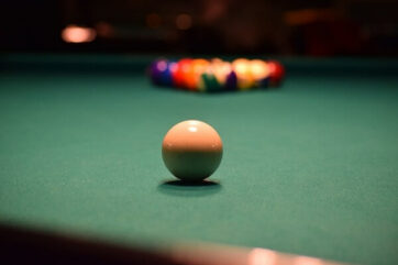 cue ball and rack of balls